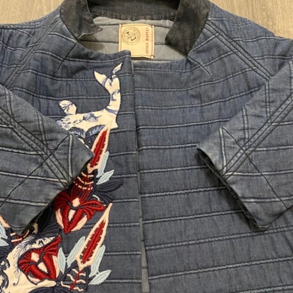 Antonio Marras Short Quilted Embroidered Denim Jacket Sz US 6 - Picture 6 of 10